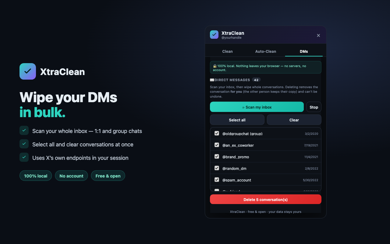 XtraClean Direct Messages tab